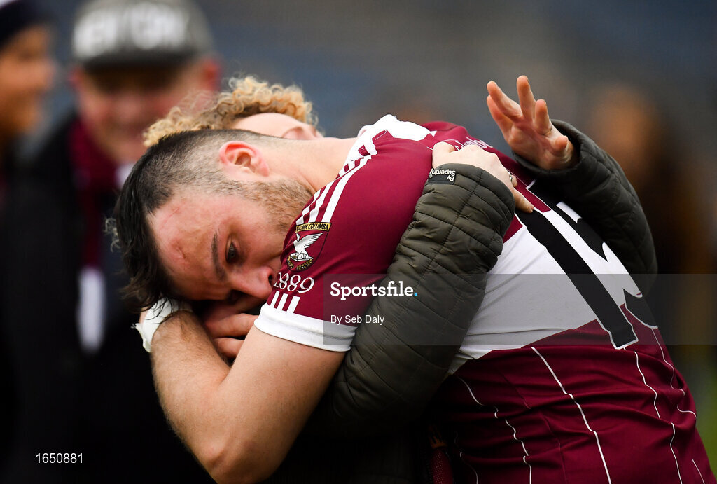 16 February 2019; Aidan McElligott of Mullinalaghta St Columba's is consoled by a supporter following his side's defeat during the AIB GAA Football All-Ireland Senior Club Championship Semi-Final match between Mullinalaghta St Columba’s and Dr Crokes at Semple Stadium in Thurles, Tipperary. Photo by Seb Daly/Sportsfile