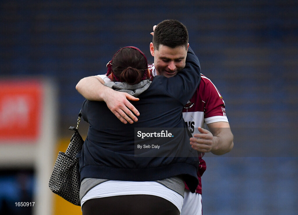 16 February 2019; Shane Mulligan of Mullinalaghta St Columba's is consoled by a supporter following his side's defeat during the AIB GAA Football All-Ireland Senior Club Championship Semi-Final match between Mullinalaghta St Columba’s and Dr Crokes at Semple Stadium in Thurles, Tipperary. Photo by Seb Daly/Sportsfile