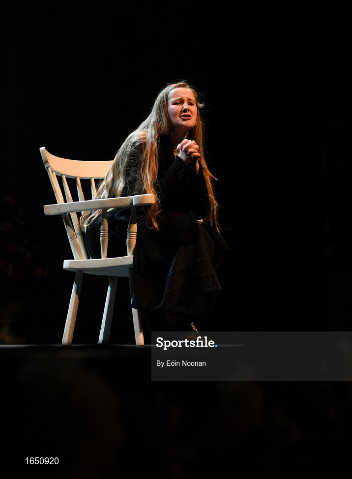 16 February 2019; Mary Kate Bonnes from Tír na nÓg, Randalstown, Antrim, representing Ulster in the Aithriseoireacht catagory during the Cream of The Crop at Scór na nÓg All Ireland Finals at St Gerards De La Salle Secondary School in Castlebar, Co Mayo. Photo by Eóin Noonan/Sportsfile