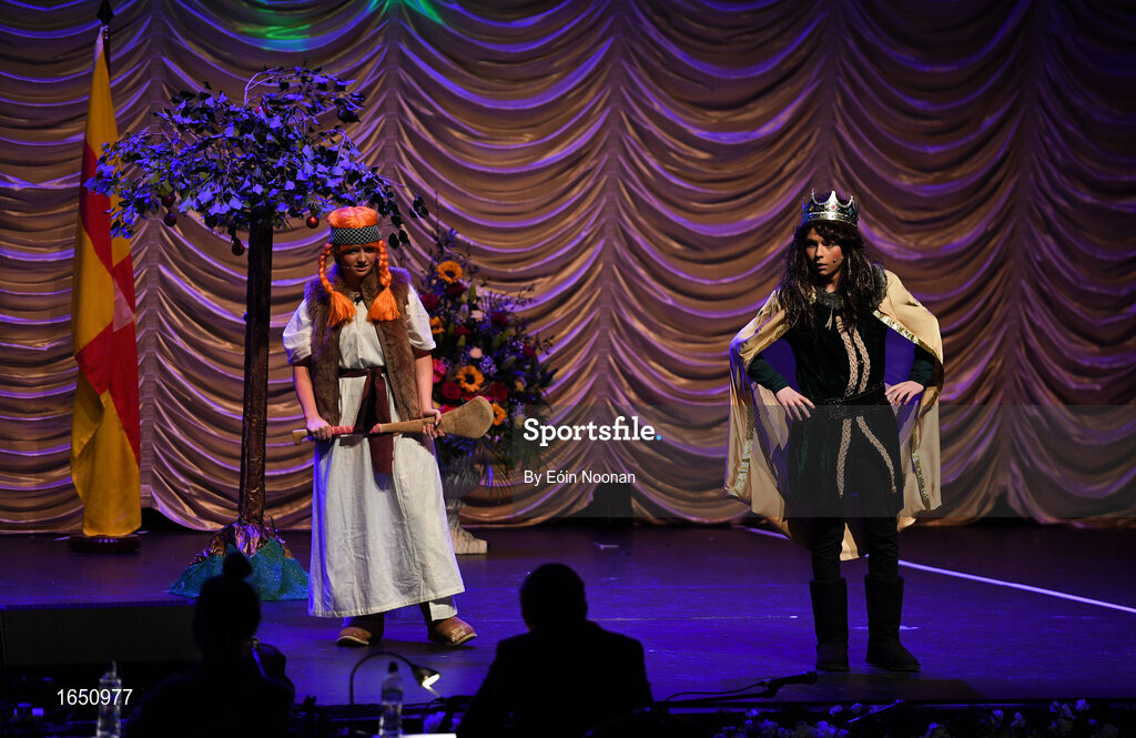 16 February 2019; Connacht team from St.Dominic’s, Roscommon, Ina Van Opstal, Michelle Rogers, Molly Anne Feeley, Karol Feerick, Hannah Finan, Michaela Lohan, Colm Lyons and Conor Murphy competing in the Léiriú catagory during the Cream of The Crop at Scór na nÓg All Ireland Finals at St Gerards De La Salle Secondary School in Castlebar, Co Mayo. Photo by Eóin Noonan/Sportsfile