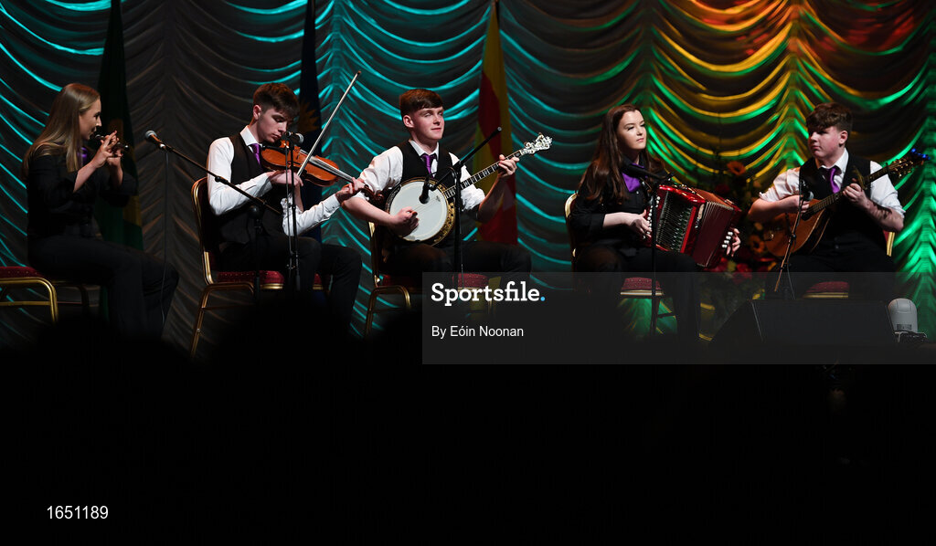 16 February 2019; Munster team from Kilshannig, Cork, Robert Dunne, Marc O Shea, Eoin Turner, Aoife Turner and Sarah Guiney competing in the Ceol Uirlise catagory during the Cream of The Crop at Scór na nÓg All Ireland Finals at St Gerards De La Salle Secondary School in Castlebar, Co Mayo. Photo by Eóin Noonan/Sportsfile
