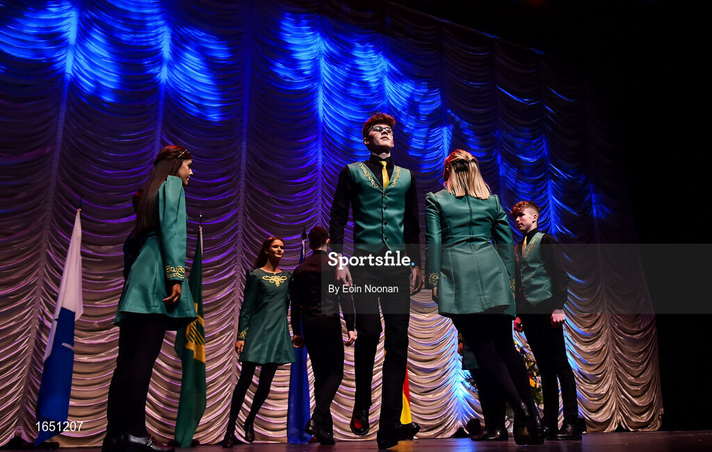 16 February 2019; Ulster team from Glenullin, Derry, Michael Óg McKeown, Felix Kilmartin, Eunan Boylan, Ronan Close, Catherine O’Kane, Aine Apperly, Sarah Canning and Chloe Mullan competing in the Rince Seit catagory during the Cream of The Crop at Scór na nÓg All Ireland Finals at St Gerards De La Salle Secondary School in Castlebar, Co Mayo. Photo by Eóin Noonan/Sportsfile