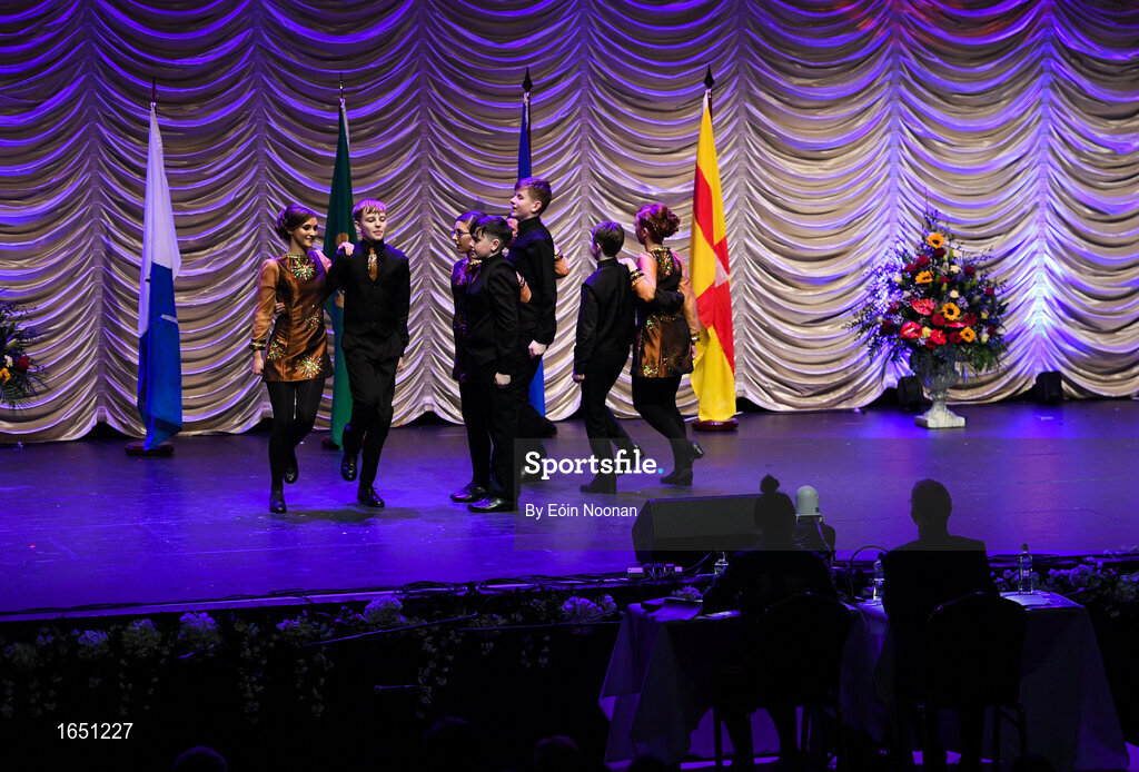 16 February 2019; Connacht team from Abbeyknockmoy, Galway, Lauren Kelly, Emma Harte Geasley, Emily Greaney, Laura Duggan, Kevin Brogan, Evan Loughnane, Nathan Conway and Cathal Fahy competing in the Rince Seit catagory during the Cream of The Crop at Scór na nÓg All Ireland Finals at St Gerards De La Salle Secondary School in Castlebar, Co Mayo. Photo by Eóin Noonan/Sportsfile