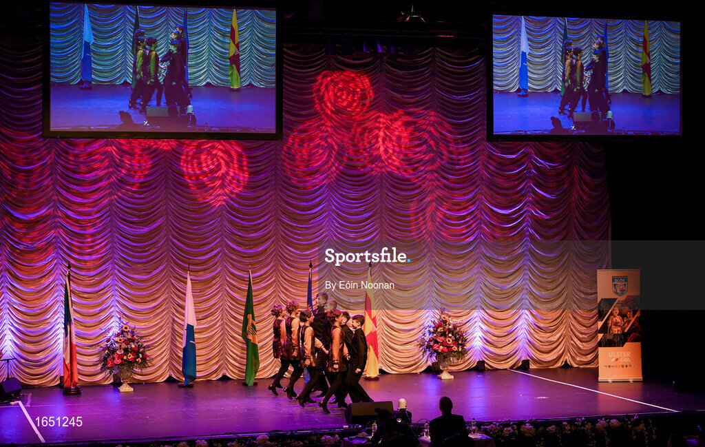 16 February 2019; Connacht team from Abbeyknockmoy, Galway, Lauren Kelly, Emma Harte Geasley, Emily Greaney, Laura Duggan, Kevin Brogan, Evan Loughnane, Nathan Conway and Cathal Fahy competing in the Rince Seit catagory during the Cream of The Crop at Scór na nÓg All Ireland Finals at St Gerards De La Salle Secondary School in Castlebar, Co Mayo. Photo by Eóin Noonan/Sportsfile