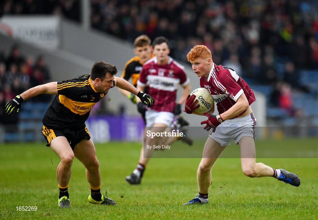 16 February 2019; Jayson Matthews of Mullinalaghta St Columba's in action against John Payne of Dr Crokes during the AIB GAA Football All-Ireland Senior Club Championship Semi-Final match between Mullinalaghta St Columba’s and Dr Crokes at Semple Stadium in Thurles, Tipperary. Photo by Seb Daly/Sportsfile