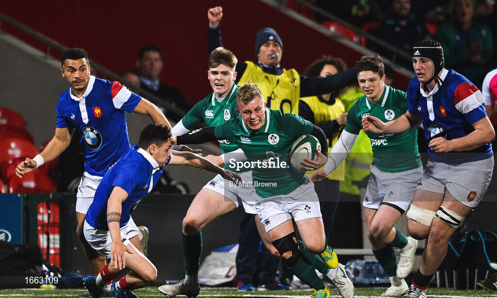 8 March 2019; Craig Casey of Ireland in action against France during the U20 Six Nations Rugby Championship match between Ireland and France at Irish Independent Park in Cork. Photo by Matt Browne/Sportsfile