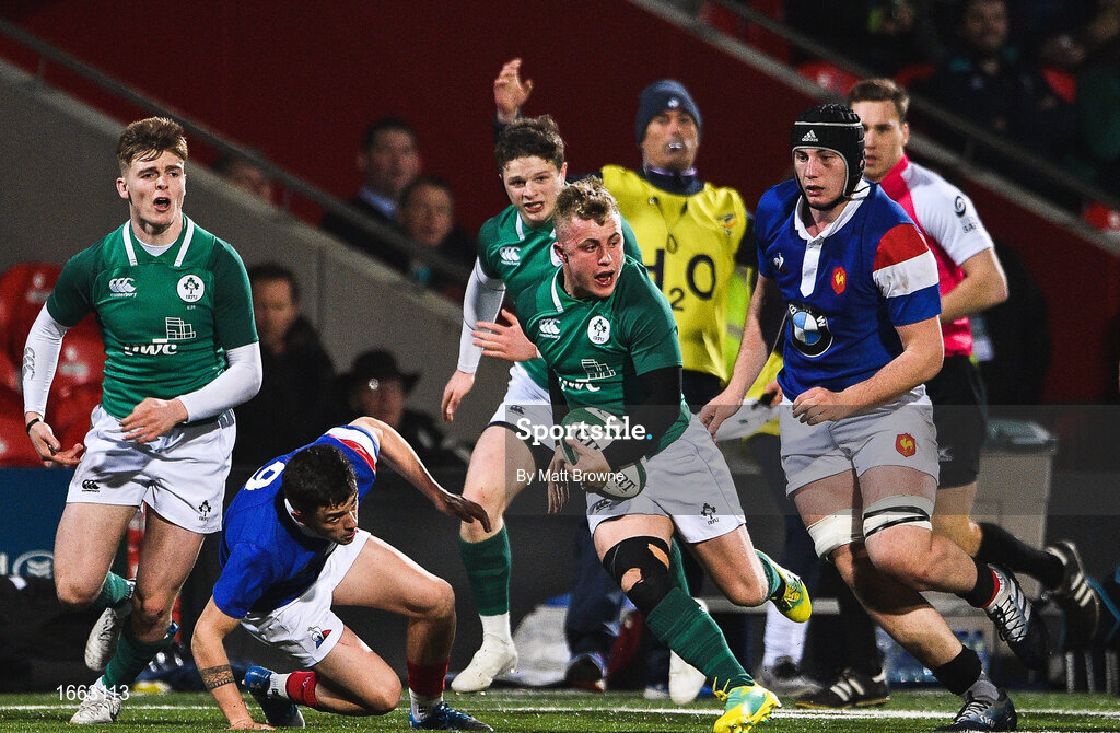 8 March 2019; Craig Casey of Ireland in action against France during the U20 Six Nations Rugby Championship match between Ireland and France at Irish Independent Park in Cork. Photo by Matt Browne/Sportsfile