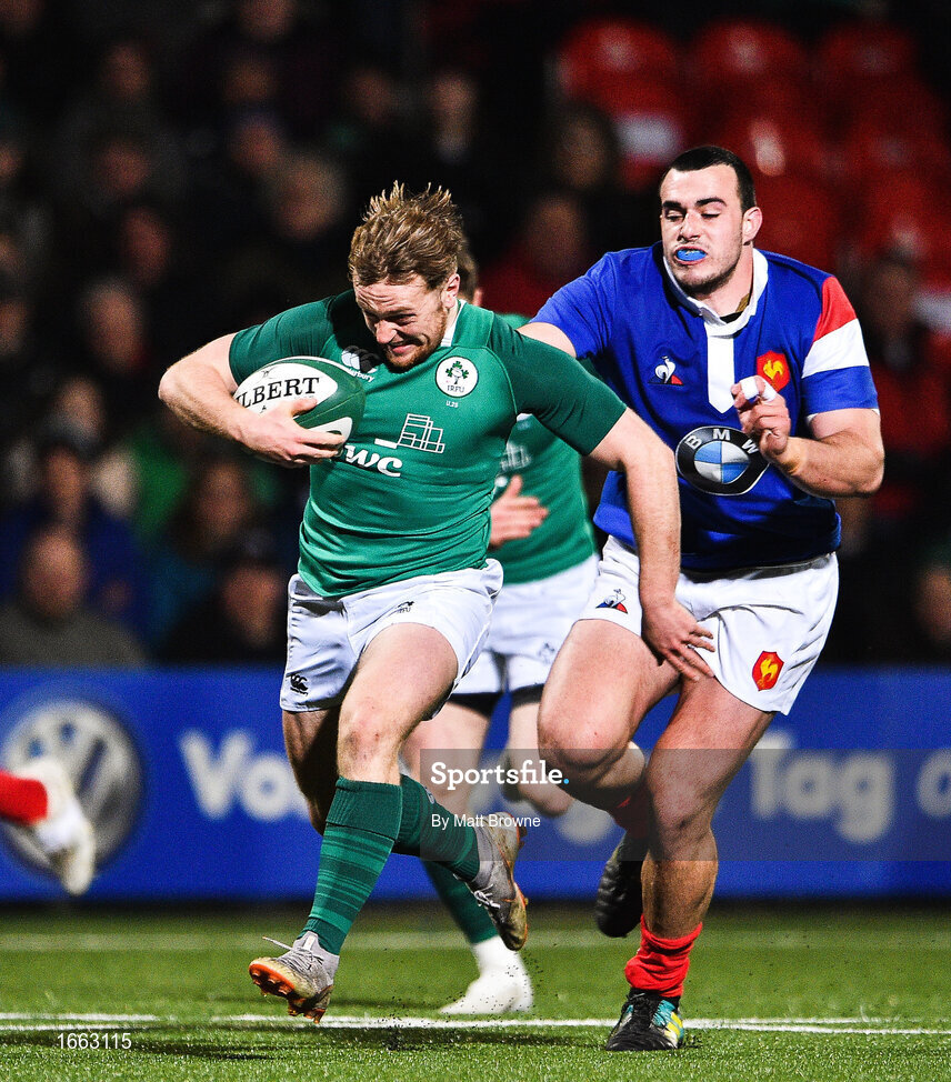 8 March 2019; Liam Turner of Ireland in action against France during the U20 Six Nations Rugby Championship match between Ireland and France at Irish Independent Park in Cork. Photo by Matt Browne/Sportsfile