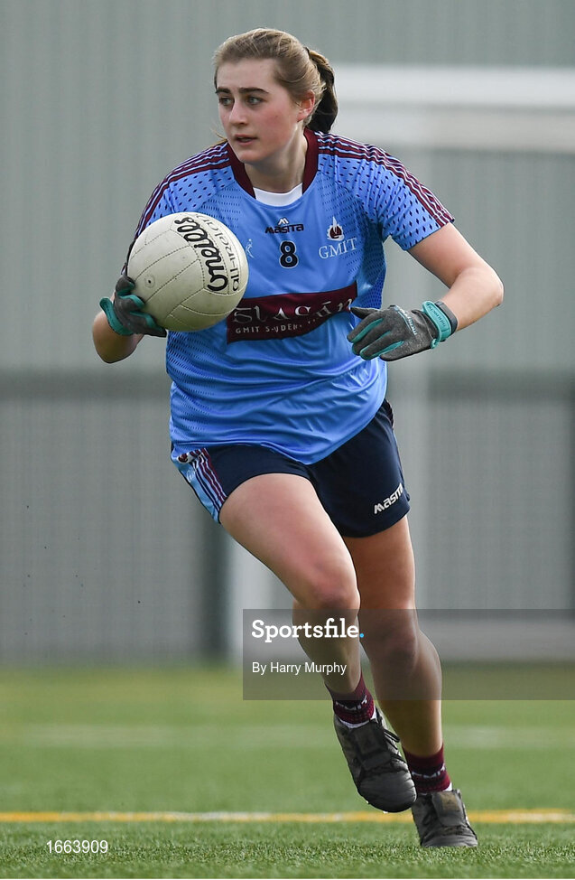 8 March 2019; Amy Whatrton of NUIG during the Gourmet Food Parlour Donaghy Cup Final match between Galway Mayo Institute of Technology and Marino at TU Dublin Broombridge Sports Grounds in Dublin. Photo by Harry Murphy/Sportsfile