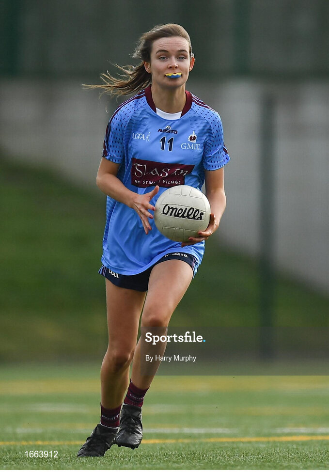 8 March 2019; Aoife Beades of NUIG during the Gourmet Food Parlour Donaghy Cup Final match between Galway Mayo Institute of Technology and Marino at TU Dublin Broombridge Sports Grounds in Dublin. Photo by Harry Murphy/Sportsfile