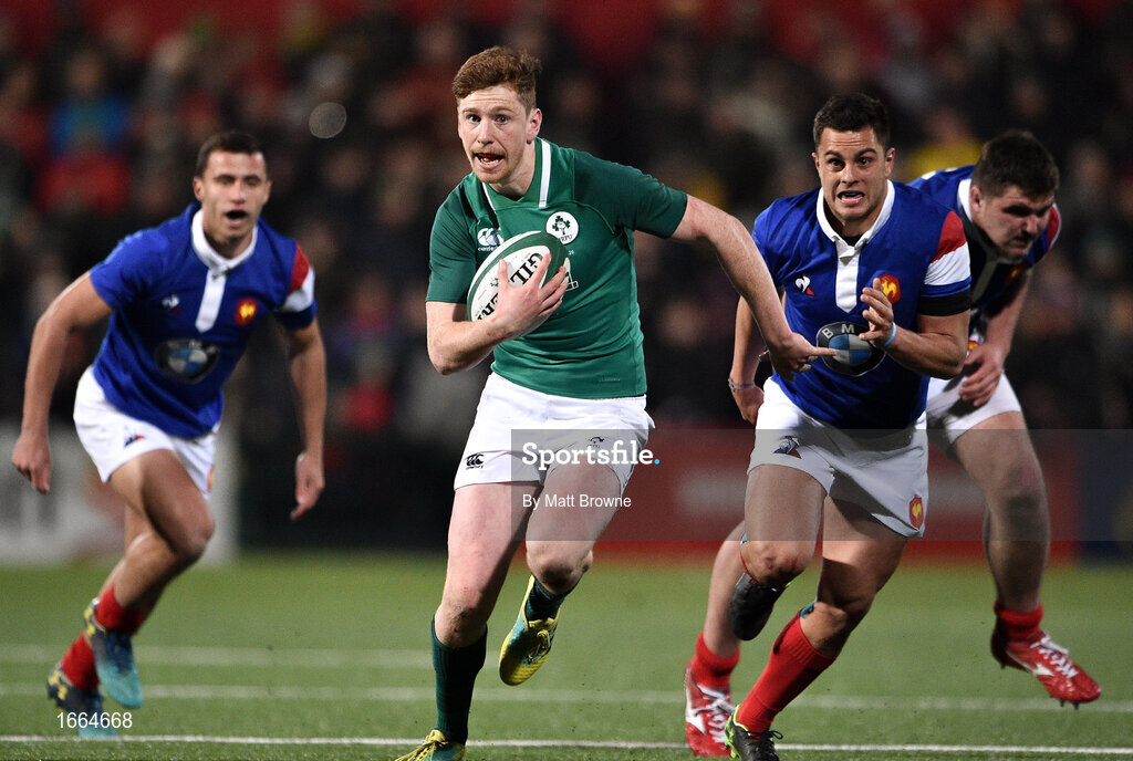 8 March 2019; Ben Healy of Ireland during the U20 Six Nations Rugby Championship match between Ireland and France at Irish Independent Park in Cork. Photo by Matt Browne/Sportsfile
