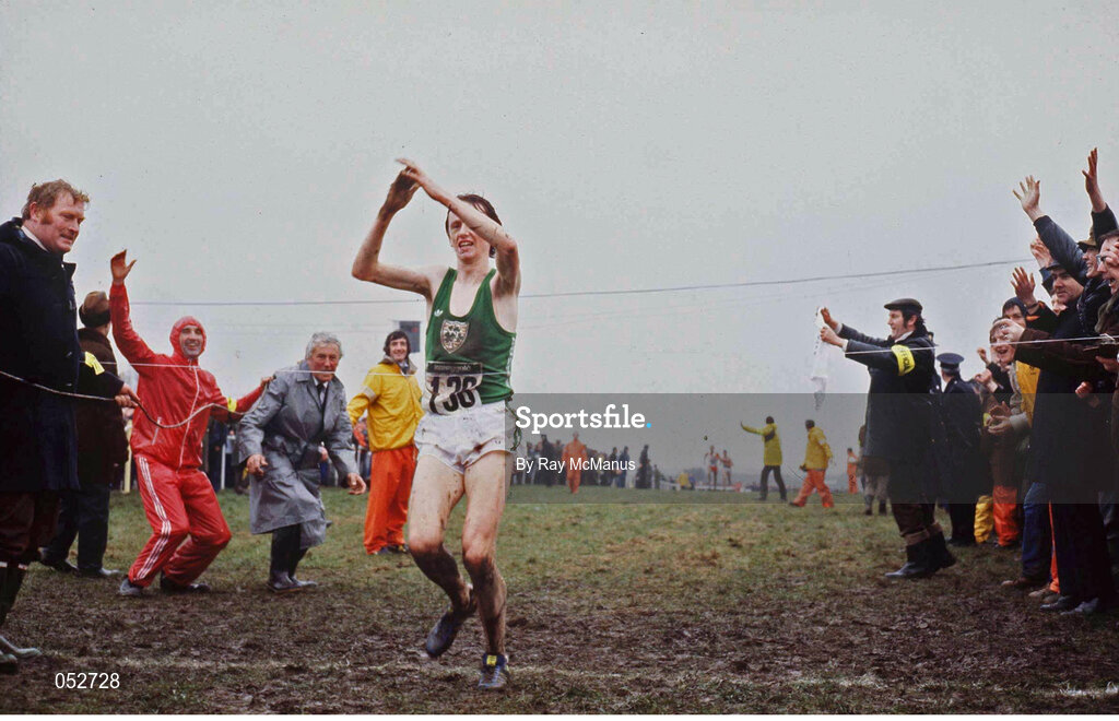 25 March 1979: John Treacy of Ireland crosses the line to win the International Association of Athletics Federations World Cross Country Championships at Green Park Racecourse in Limerick. Photo by Ray McManus/Sportsfile