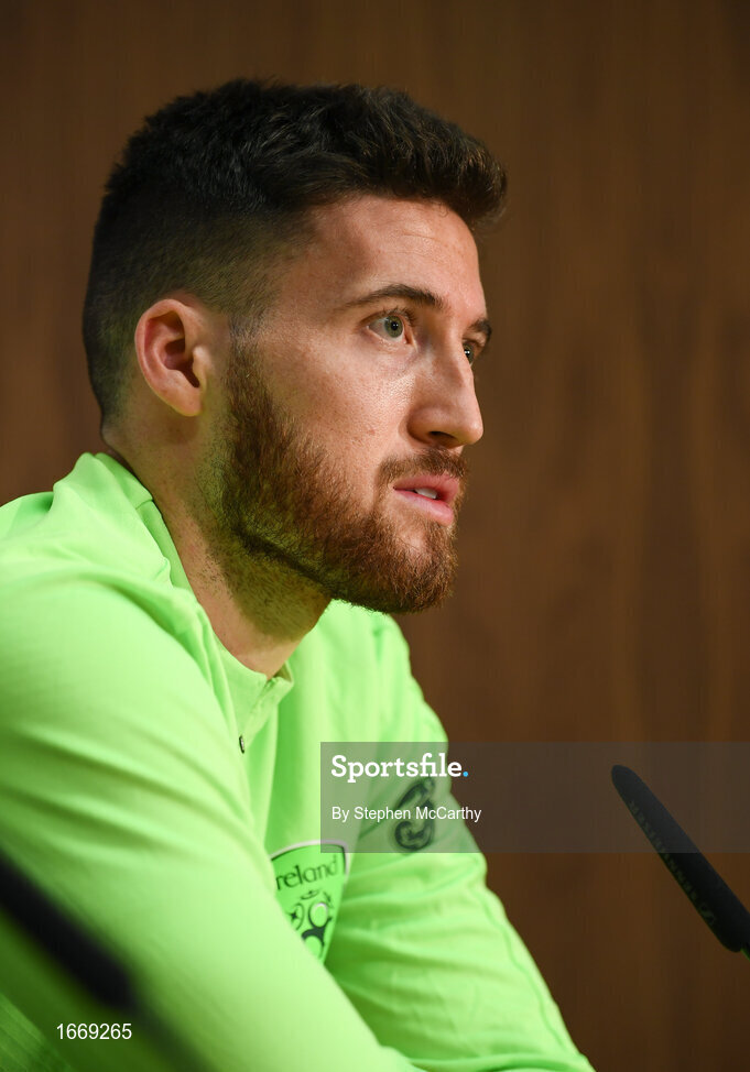 20 March 2019; Matt Doherty during a Republic of Ireland press conference at the FAI National Training Centre in Abbotstown, Dublin. Photo by Stephen McCarthy/Sportsfile
