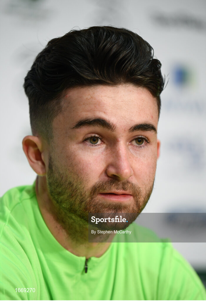 20 March 2019; Sean Maguire during a Republic of Ireland press conference at the FAI National Training Centre in Abbotstown, Dublin. Photo by Stephen McCarthy/Sportsfile