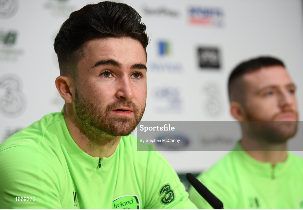 20 March 2019; Sean Maguire during a Republic of Ireland press conference at the FAI National Training Centre in Abbotstown, Dublin. Photo by Stephen McCarthy/Sportsfile