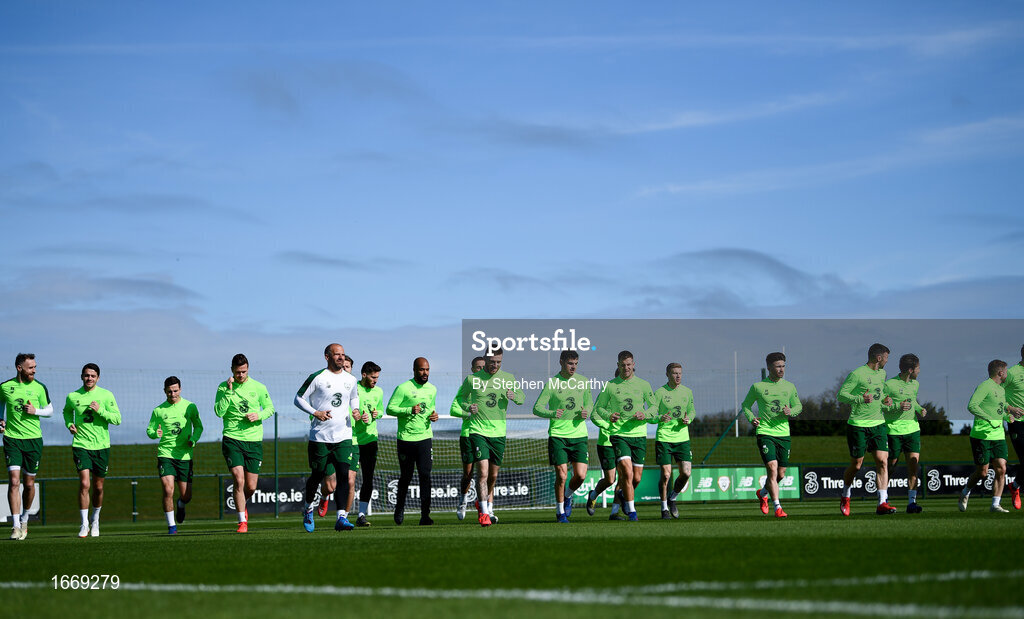 20 March 2019; Republic of Ireland players during a training session at the FAI National Training Centre in Abbotstown, Dublin. Photo by Stephen McCarthy/Sportsfile