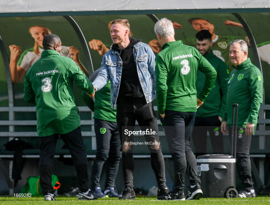 20 March 2019; Aiden O'Brien, centre, with assistant coach Terry Connor, left, and  manager Mick McCarthy during a Republic of Ireland training session at the FAI National Training Centre in Abbotstown, Dublin. Photo by Stephen McCarthy/Sportsfile