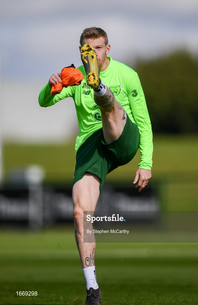 20 March 2019; James McClean during a Republic of Ireland training session at the FAI National Training Centre in Abbotstown, Dublin. Photo by Stephen McCarthy/Sportsfile