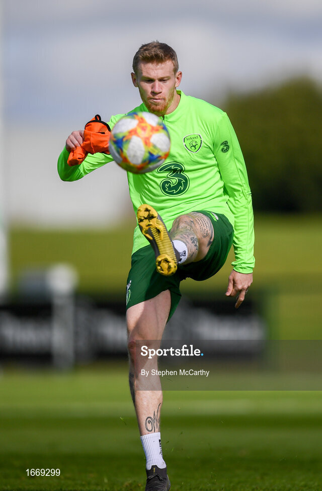 20 March 2019; James McClean during a Republic of Ireland training session at the FAI National Training Centre in Abbotstown, Dublin. Photo by Stephen McCarthy/Sportsfile