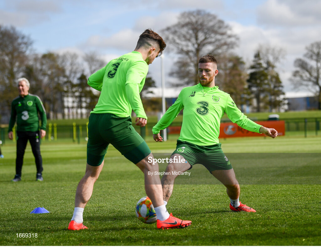 20 March 2019; Jack Byrne, right, and Sean Maguire during a Republic of Ireland training session at the FAI National Training Centre in Abbotstown, Dublin. Photo by Stephen McCarthy/Sportsfile