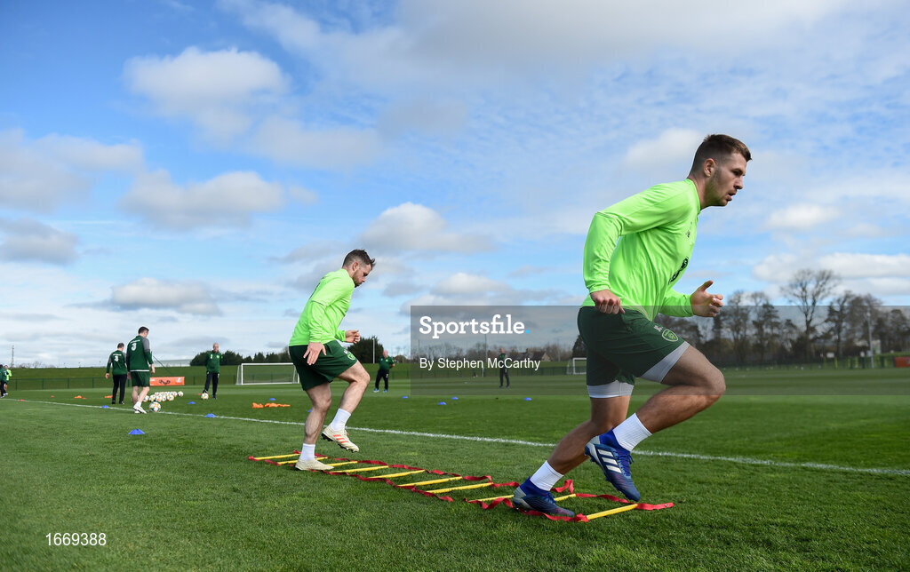 20 March 2019; James Collins during a Republic of Ireland training session at the FAI National Training Centre in Abbotstown, Dublin. Photo by Stephen McCarthy/Sportsfile