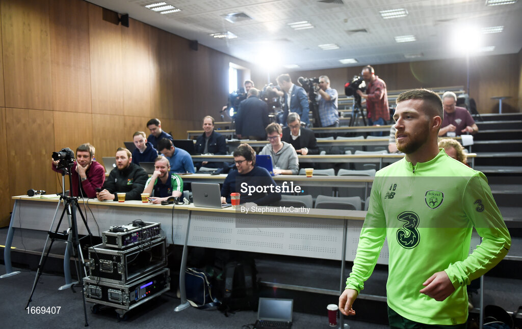 20 March 2019; Jack Byrne after greeting the media upon his arrival for a Republic of Ireland press conference at the FAI National Training Centre in Abbotstown, Dublin. Photo by Stephen McCarthy/Sportsfile