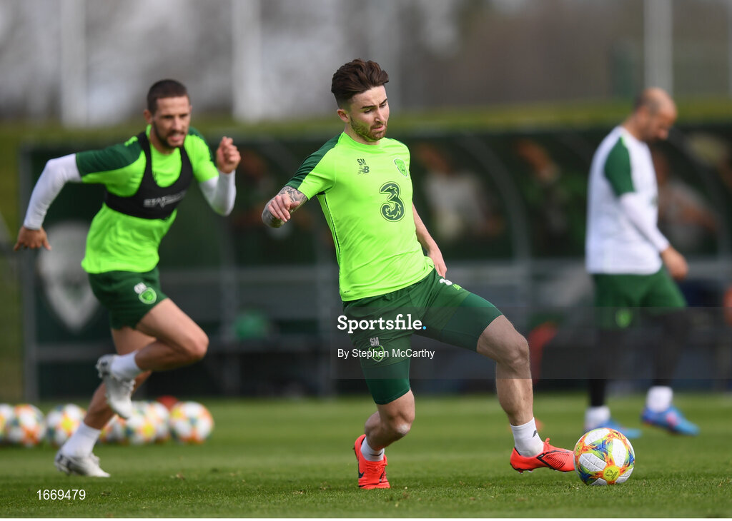 20 March 2019; Sean Maguire during a Republic of Ireland training session at the FAI National Training Centre in Abbotstown, Dublin. Photo by Stephen McCarthy/Sportsfile