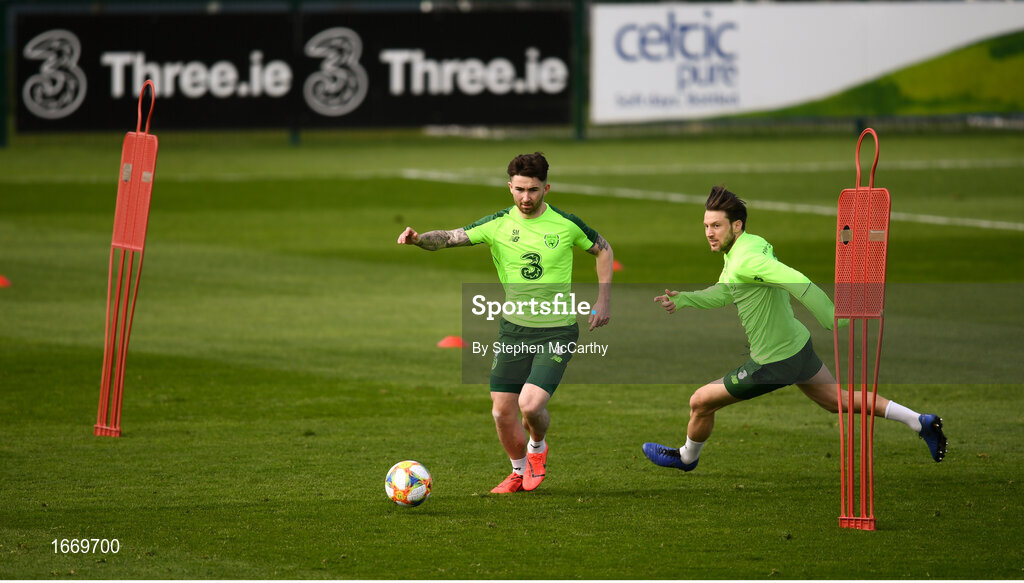 20 March 2019; Sean Maguire and Harry Arter during a Republic of Ireland training session at the FAI National Training Centre in Abbotstown, Dublin. Photo by Stephen McCarthy/Sportsfile