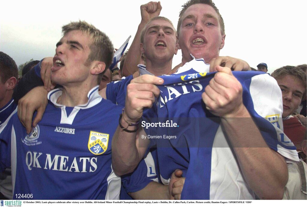 12 October 2003; Laois players celebrate after victory over Dublin. All-Ireland Minor Football Championship Final replay, Laois v Dublin, Dr. Cullen Park, Carlow. Picture credit; Damien Eagers / SPORTSFILE *EDI*