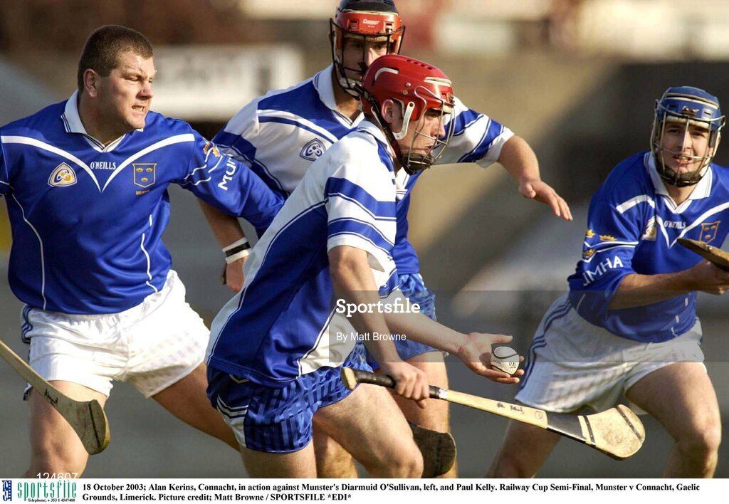 18 October 2003; Alan Kerins, Connacht, in action against Munster's Diarmuid O'Sullivan, left, and Paul Kelly. Railway Cup Semi-Final, Munster v Connacht, Gaelic Grounds, Limerick. Picture credit; Matt Browne / SPORTSFILE *EDI*