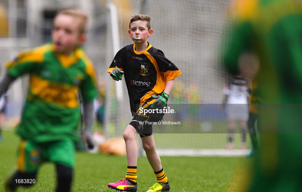 14 April 2019; Finn Higgins of Nobber, Co Meath, during the Littlewoods Ireland Go Games Provincial Days in Croke Park. This year over 6,000 boys and girls aged between six and twelve represented their clubs in a series of mini blitzes and just like their heroes got to play in Croke Park. Photo by Piaras Ó Mídheach/Sportsfile