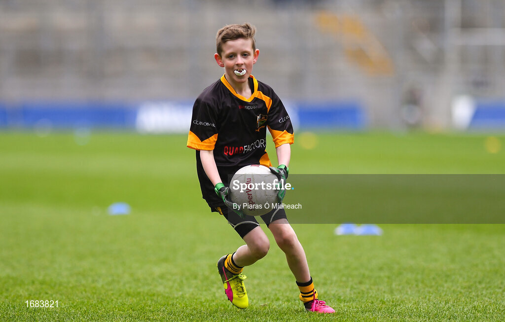 14 April 2019; Finn Higgins of Nobber, Co Meath, during the Littlewoods Ireland Go Games Provincial Days in Croke Park. This year over 6,000 boys and girls aged between six and twelve represented their clubs in a series of mini blitzes and just like their heroes got to play in Croke Park. Photo by Piaras Ó Mídheach/Sportsfile