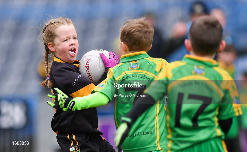 14 April 2019; Emma Condra of Nobber, Co Meath, during the Littlewoods Ireland Go Games Provincial Days in Croke Park. This year over 6,000 boys and girls aged between six and twelve represented their clubs in a series of mini blitzes and just like their heroes got to play in Croke Park. Photo by Piaras Ó Mídheach/Sportsfile