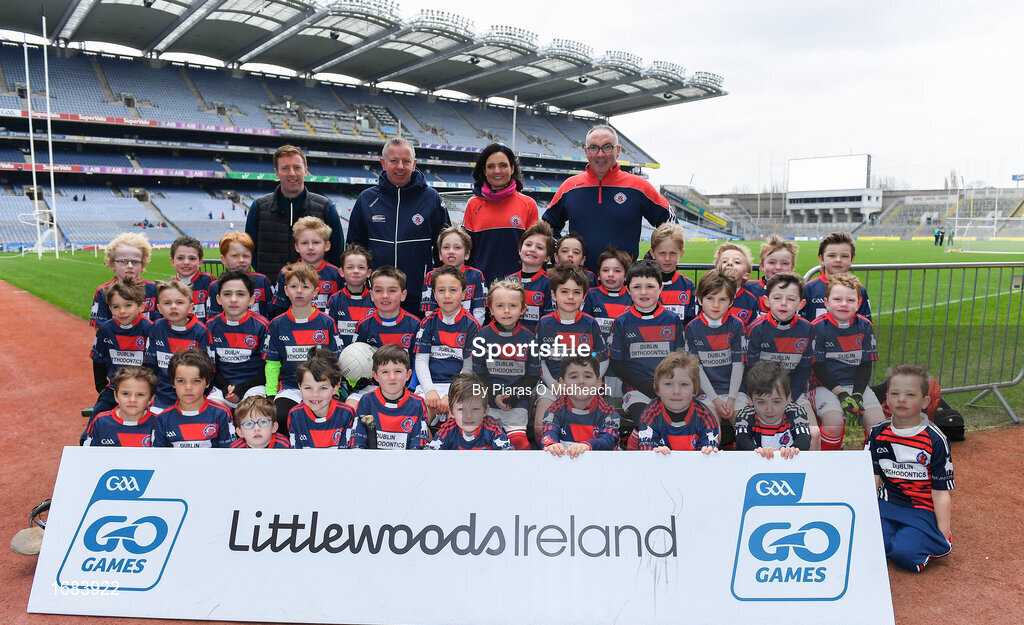 14 April 2019; The Clontarf, Co Dublin, team at the Littlewoods Ireland Go Games Provincial Days in Croke Park. This year over 6,000 boys and girls aged between six and twelve represented their clubs in a series of mini blitzes and just like their heroes got to play in Croke Park. Photo by Piaras Ó Mídheach/Sportsfile