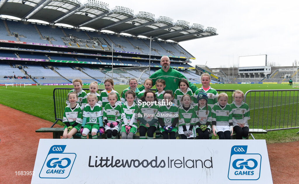 14 April 2019; The Round Towers Clondalkin, Co Dublin, team at the Littlewoods Ireland Go Games Provincial Days in Croke Park. This year over 6,000 boys and girls aged between six and twelve represented their clubs in a series of mini blitzes and just like their heroes got to play in Croke Park. Photo by Piaras Ó Mídheach/Sportsfile