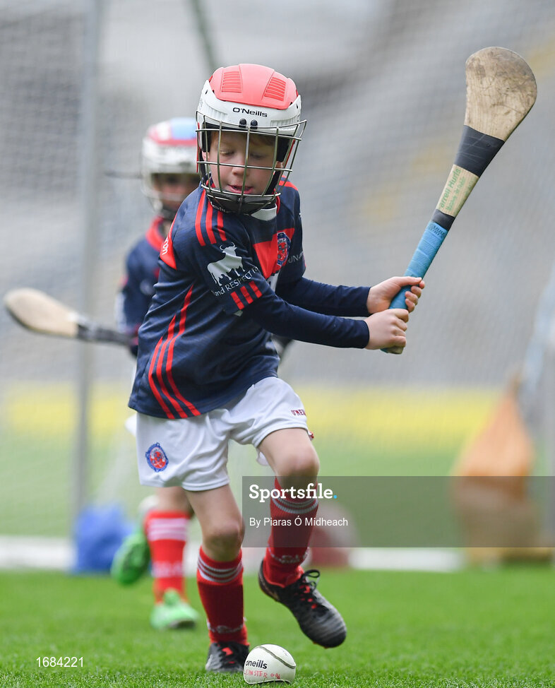 14 April 2019; Action from Kilmacud Crokes, Co Dublin, against Clontarf, Co Dublin, during the Littlewoods Ireland Go Games Provincial Days in Croke Park. This year over 6,000 boys and girls aged between six and twelve represented their clubs in a series of mini blitzes and just like their heroes got to play in Croke Park. Photo by Piaras Ó Mídheach/Sportsfile