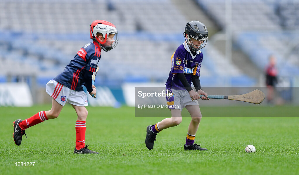 14 April 2019; Action from Kilmacud Crokes, Co Dublin, against Clontarf, Co Dublin, during the Littlewoods Ireland Go Games Provincial Days in Croke Park. This year over 6,000 boys and girls aged between six and twelve represented their clubs in a series of mini blitzes and just like their heroes got to play in Croke Park. Photo by Piaras Ó Mídheach/Sportsfile