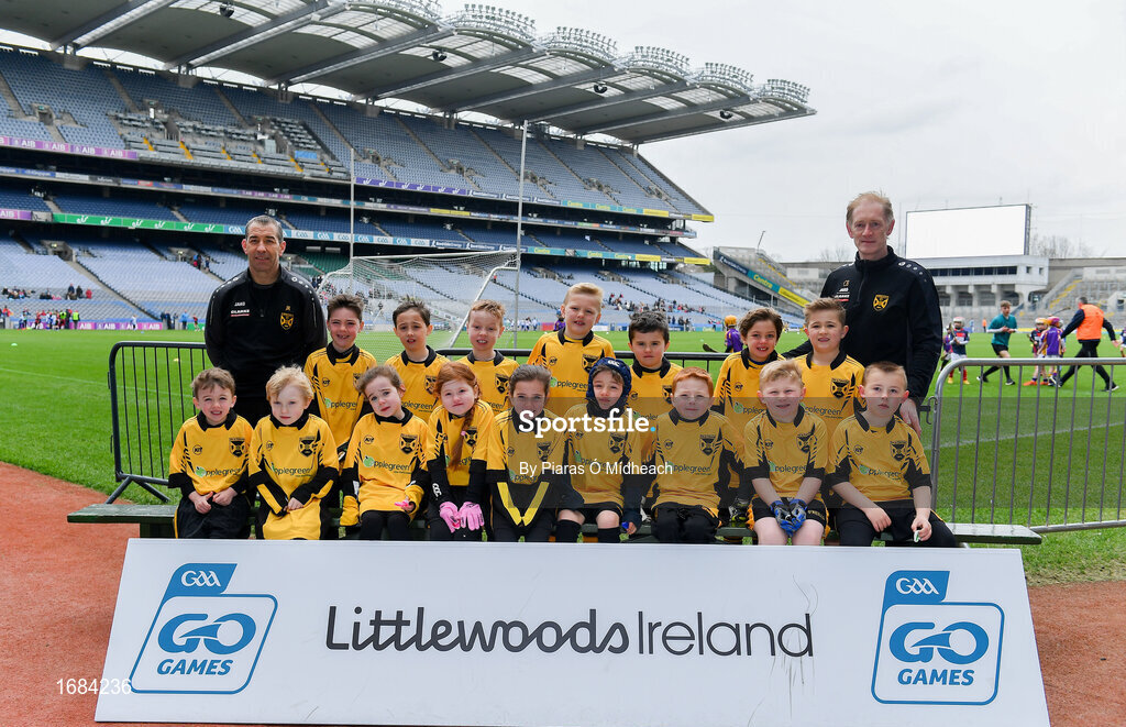 14 April 2019; The Ashford, Co Wicklow, team at the Littlewoods Ireland Go Games Provincial Days in Croke Park. This year over 6,000 boys and girls aged between six and twelve represented their clubs in a series of mini blitzes and just like their heroes got to play in Croke Park. Photo by Piaras Ó Mídheach/Sportsfile