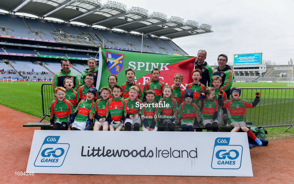 14 April 2019; The Spink, Co Laois, team at the Littlewoods Ireland Go Games Provincial Days in Croke Park. This year over 6,000 boys and girls aged between six and twelve represented their clubs in a series of mini blitzes and just like their heroes got to play in Croke Park. Photo by Piaras Ó Mídheach/Sportsfile