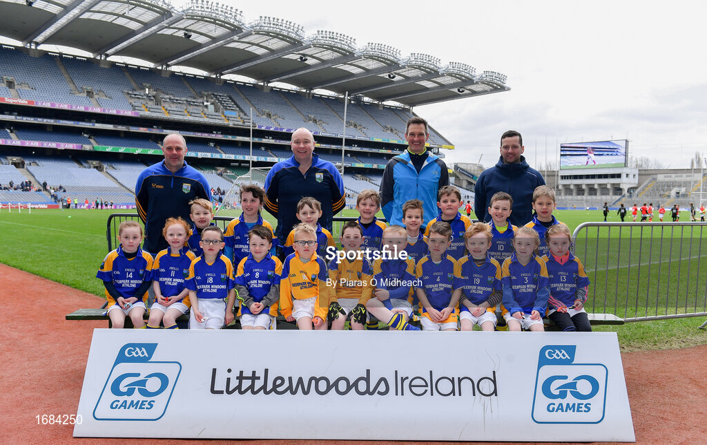 14 April 2019; The Shannonbridge, Co Offaly, team at the Littlewoods Ireland Go Games Provincial Days in Croke Park. This year over 6,000 boys and girls aged between six and twelve represented their clubs in a series of mini blitzes and just like their heroes got to play in Croke Park. Photo by Piaras Ó Mídheach/Sportsfile