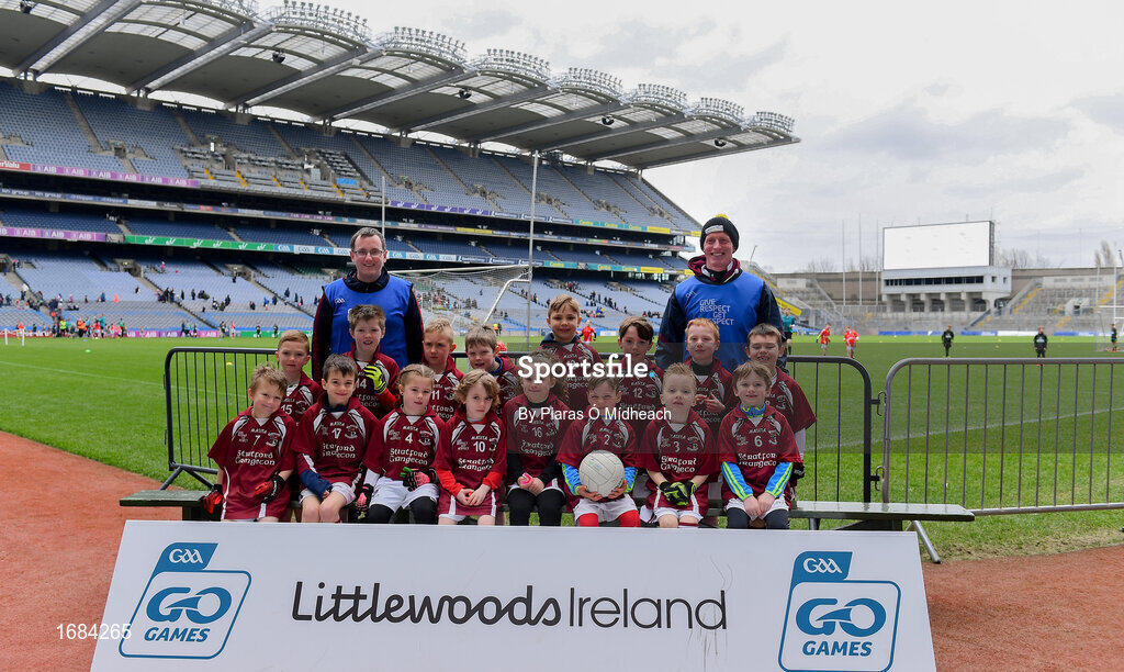14 April 2019; The Stratford/Grangecon, Co Wicklow, team at the Littlewoods Ireland Go Games Provincial Days in Croke Park. This year over 6,000 boys and girls aged between six and twelve represented their clubs in a series of mini blitzes and just like their heroes got to play in Croke Park. Photo by Piaras Ó Mídheach/Sportsfile