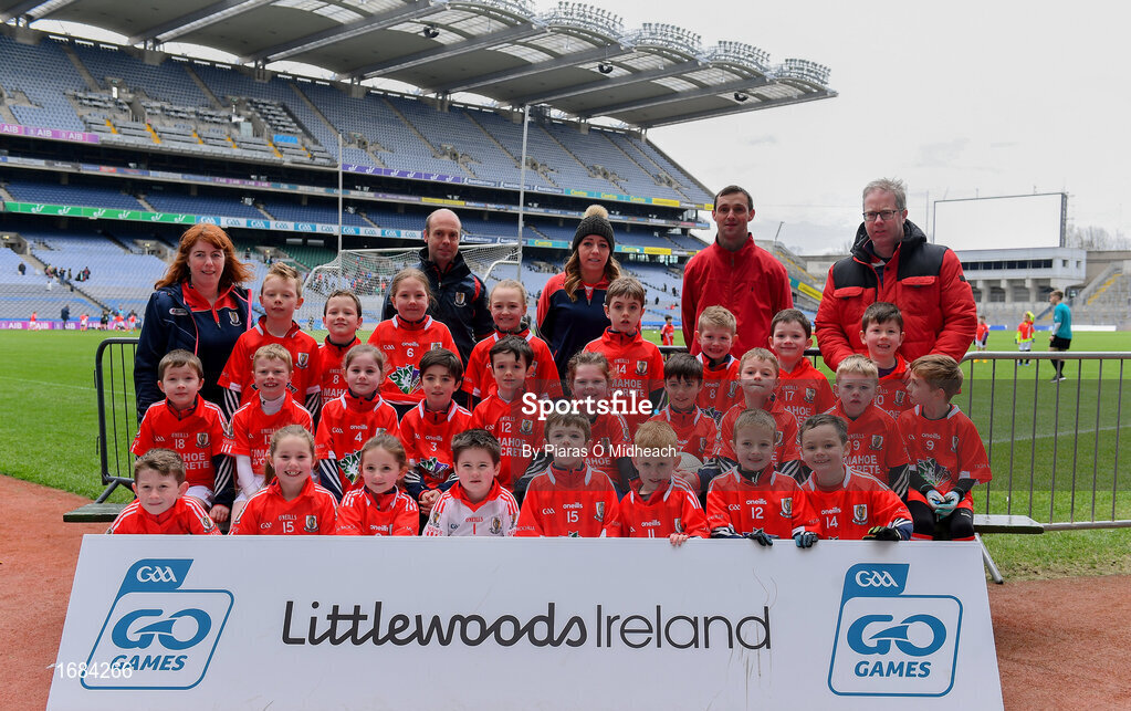 14 April 2019; The Timahoe, Co Laois, team at the Littlewoods Ireland Go Games Provincial Days in Croke Park. This year over 6,000 boys and girls aged between six and twelve represented their clubs in a series of mini blitzes and just like their heroes got to play in Croke Park. Photo by Piaras Ó Mídheach/Sportsfile
