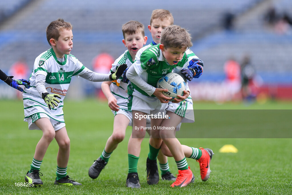 14 April 2019; Daire O'Neill of Geraldines, Co Louth, in action against St Ultan's Cortown Gaels, Co Meath, during the Littlewoods Ireland Go Games Provincial Days in Croke Park. This year over 6,000 boys and girls aged between six and twelve represented their clubs in a series of mini blitzes and just like their heroes got to play in Croke Park. Photo by Piaras Ó Mídheach/Sportsfile