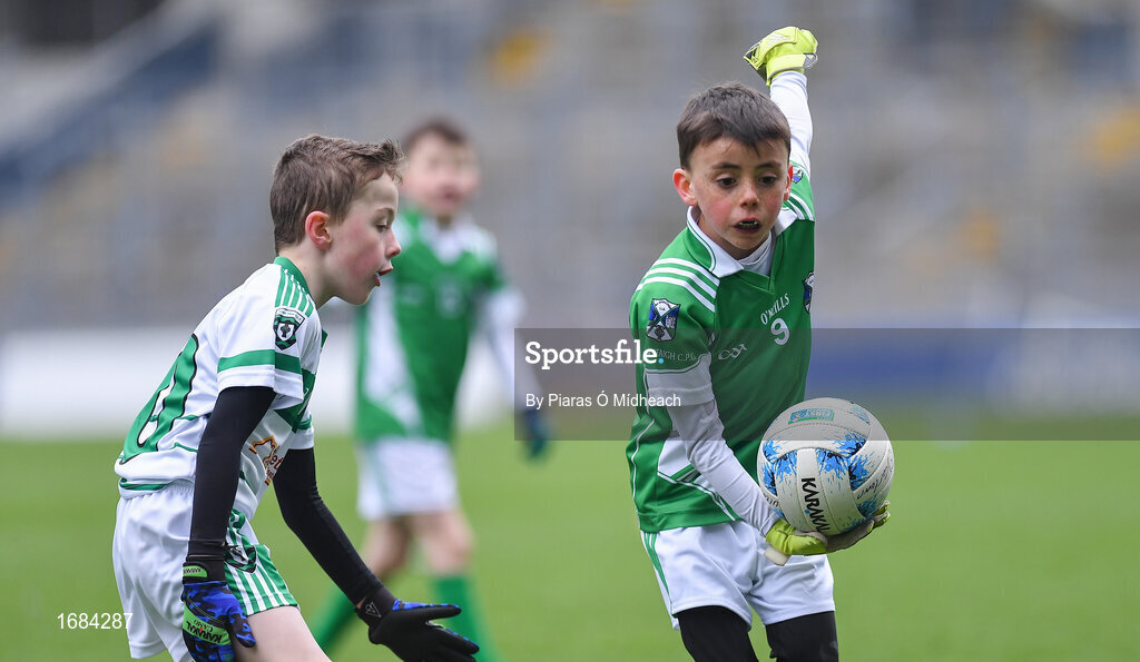 14 April 2019; Oisín McKevitt of Geraldines, Co Louth, in action against St Ultan's Cortown Gaels, Co Meath, during the Littlewoods Ireland Go Games Provincial Days in Croke Park. This year over 6,000 boys and girls aged between six and twelve represented their clubs in a series of mini blitzes and just like their heroes got to play in Croke Park. Photo by Piaras Ó Mídheach/Sportsfile