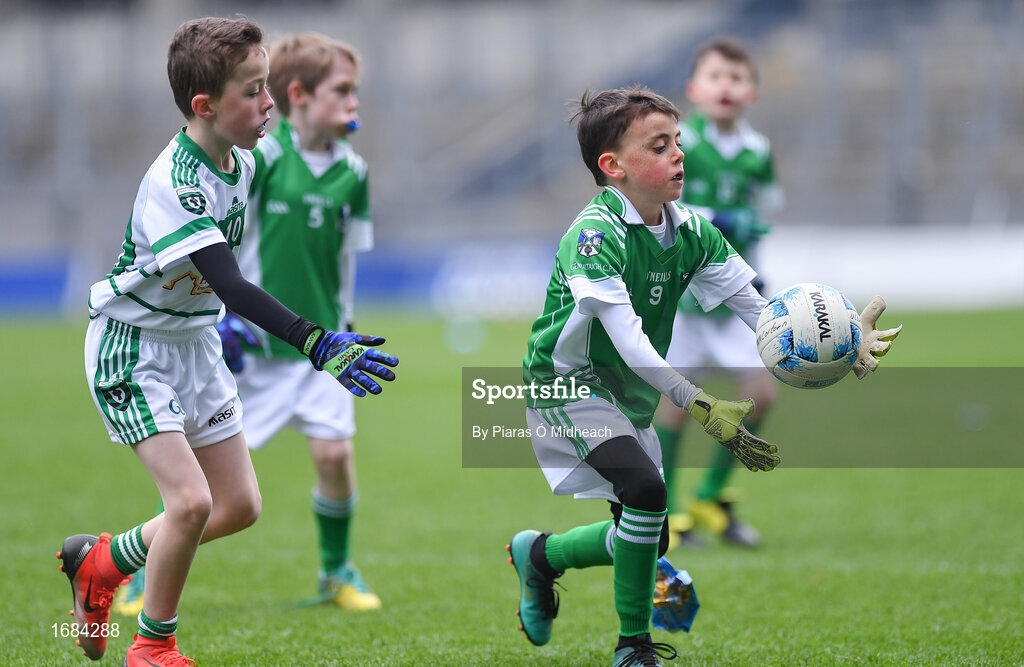 14 April 2019; Oisín McKevitt of Geraldines, Co Louth, in action against St Ultan's Cortown Gaels, Co Meath, during the Littlewoods Ireland Go Games Provincial Days in Croke Park. This year over 6,000 boys and girls aged between six and twelve represented their clubs in a series of mini blitzes and just like their heroes got to play in Croke Park. Photo by Piaras Ó Mídheach/Sportsfile