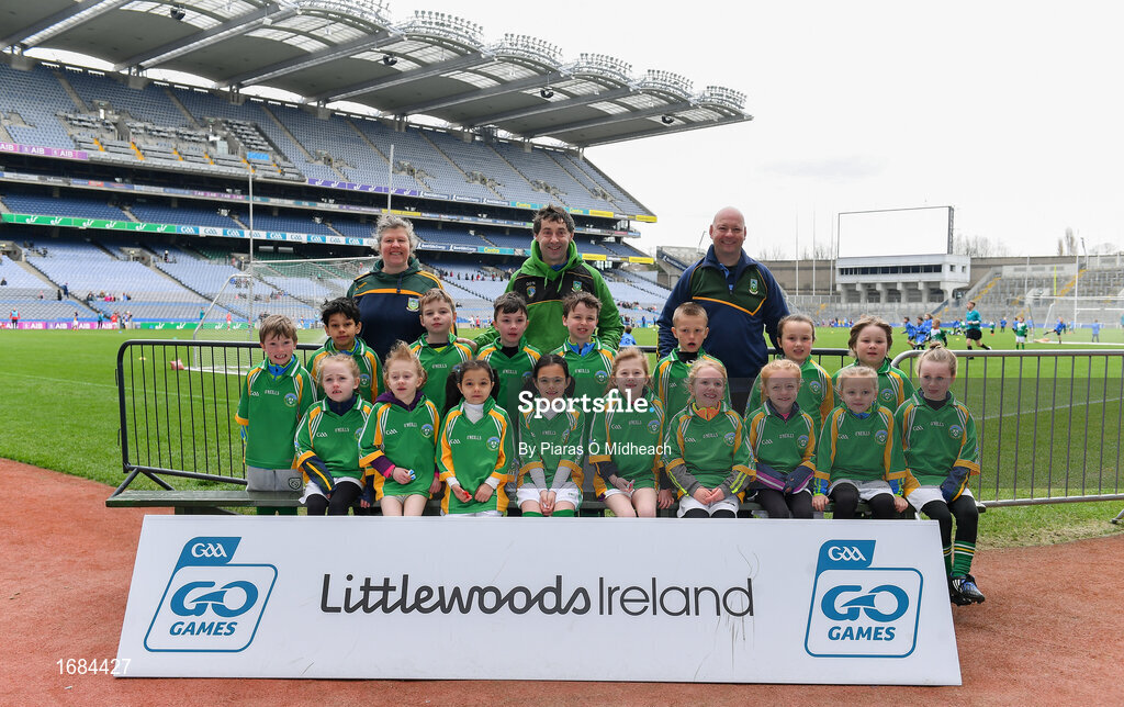 14 April 2019; The Kilmacanogue, Co Wicklow, team at the Littlewoods Ireland Go Games Provincial Days in Croke Park. This year over 6,000 boys and girls aged between six and twelve represented their clubs in a series of mini blitzes and just like their heroes got to play in Croke Park. Photo by Piaras Ó Mídheach/Sportsfile