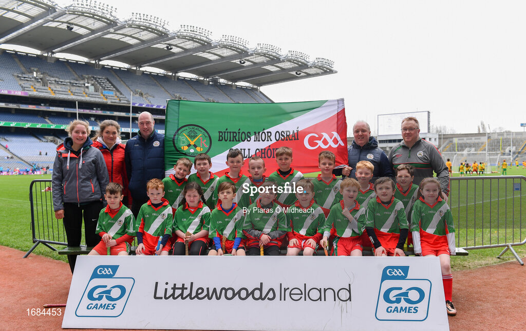 14 April 2019; The Borris in Ossory Kilcotton, Co Laois, team at the Littlewoods Ireland Go Games Provincial Days in Croke Park. This year over 6,000 boys and girls aged between six and twelve represented their clubs in a series of mini blitzes and just like their heroes got to play in Croke Park. Photo by Piaras Ó Mídheach/Sportsfile