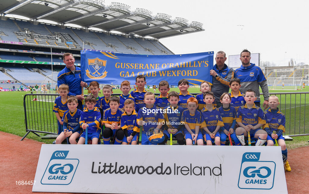 14 April 2019; The Gusserane O'Rahillys, Co Wexford, team at the Littlewoods Ireland Go Games Provincial Days in Croke Park. This year over 6,000 boys and girls aged between six and twelve represented their clubs in a series of mini blitzes and just like their heroes got to play in Croke Park. Photo by Piaras Ó Mídheach/Sportsfile