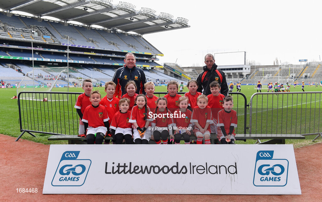 14 April 2019; The Naomh Malachy, Co Louth, team at the Littlewoods Ireland Go Games Provincial Days in Croke Park. This year over 6,000 boys and girls aged between six and twelve represented their clubs in a series of mini blitzes and just like their heroes got to play in Croke Park. Photo by Piaras Ó Mídheach/Sportsfile