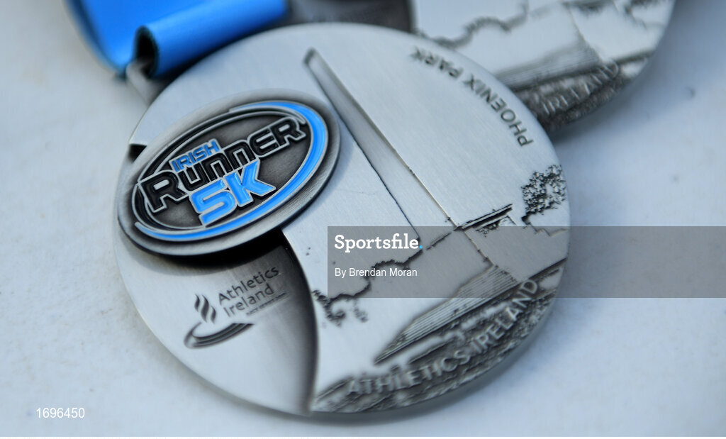 4 May 2019; A general view of medals at the Irish Runner 5k in conjunction with the AAI National 5k Championships, Phoenix Park in Dublin. Photo by Brendan Moran/Sportsfile